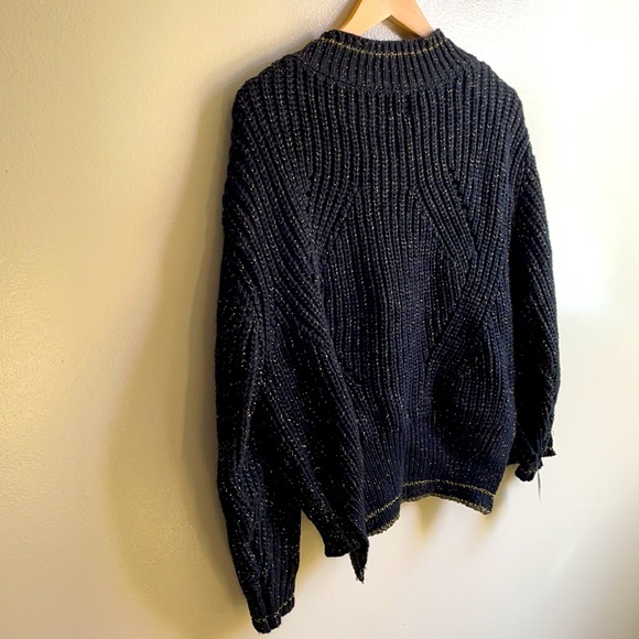 NWT black gold metallic shimmer JOHN + JENN designer knit sweater XS S - Picture 9 of 12